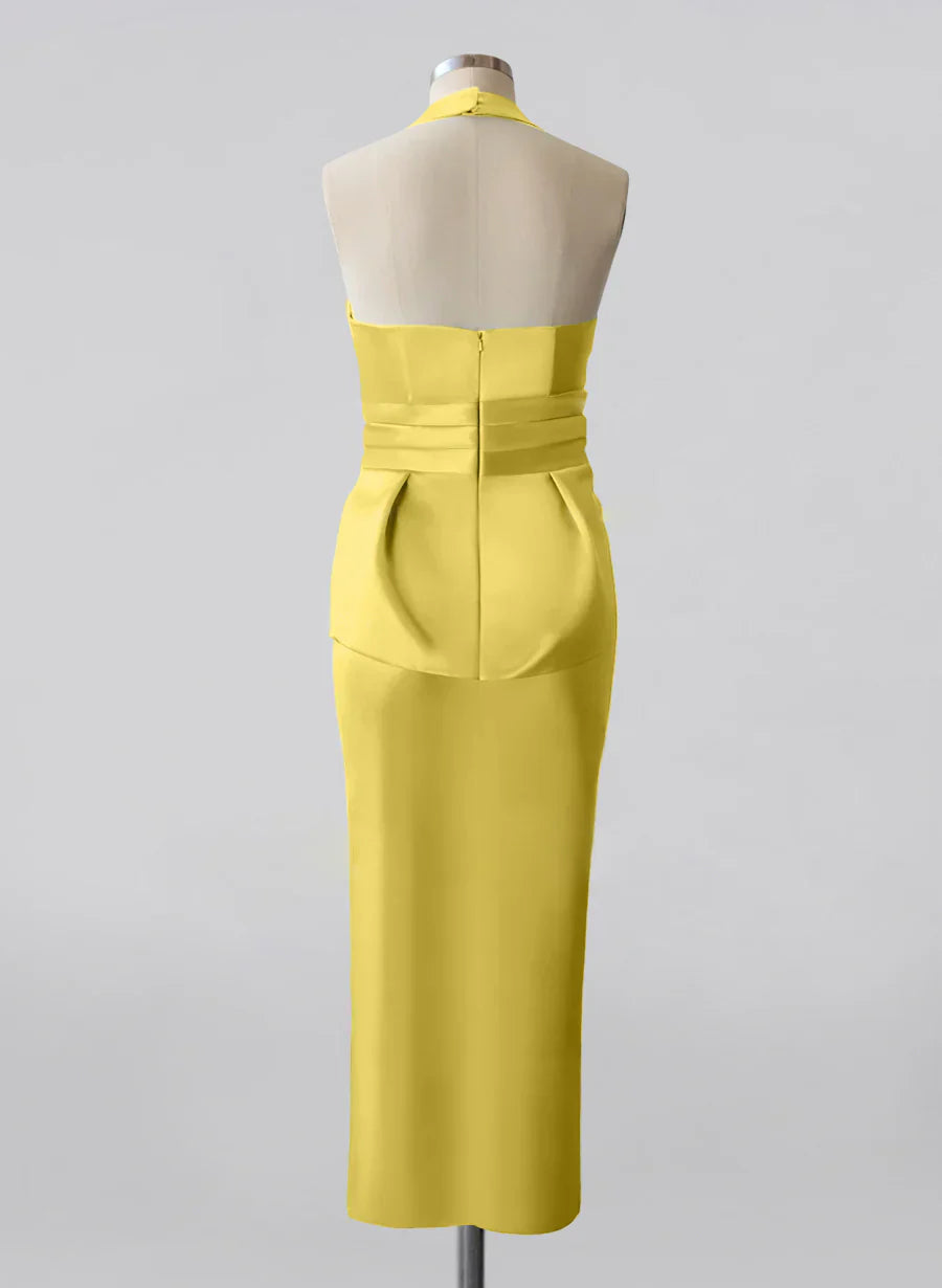 Bow wrap/column neck hanging mother of the bride dress