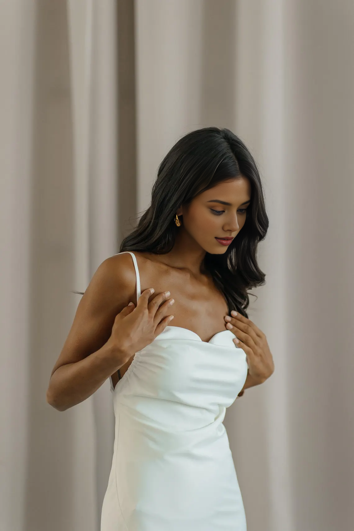 Simple Sleeveless Off-the-Shoulder Open Back A-line Lace Up Bridesmaid Dress Wedding Dress With Floor Length