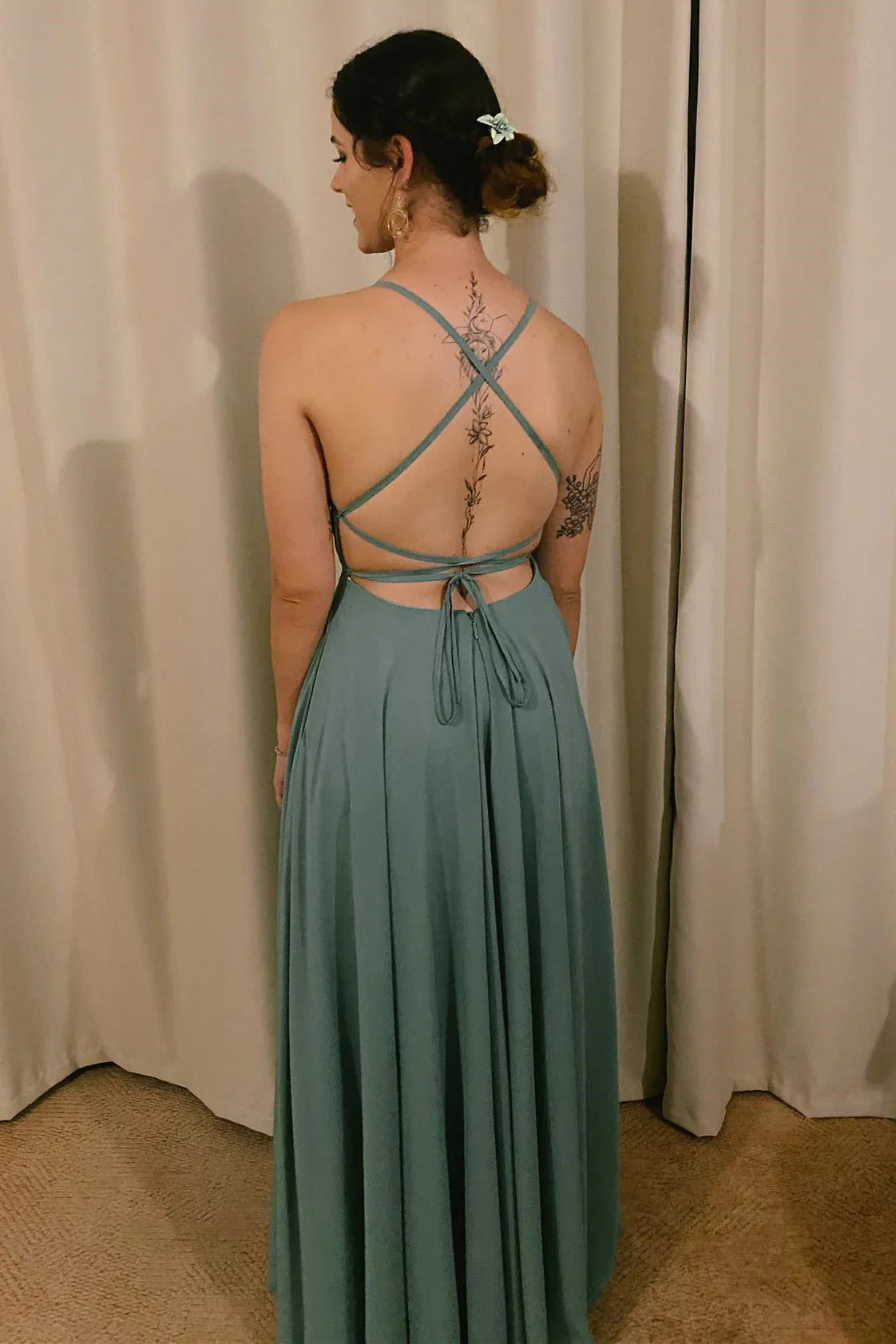 Spaghetti Straps Sage Green Long Bridesmaid Dress/Formal Women's Dresses