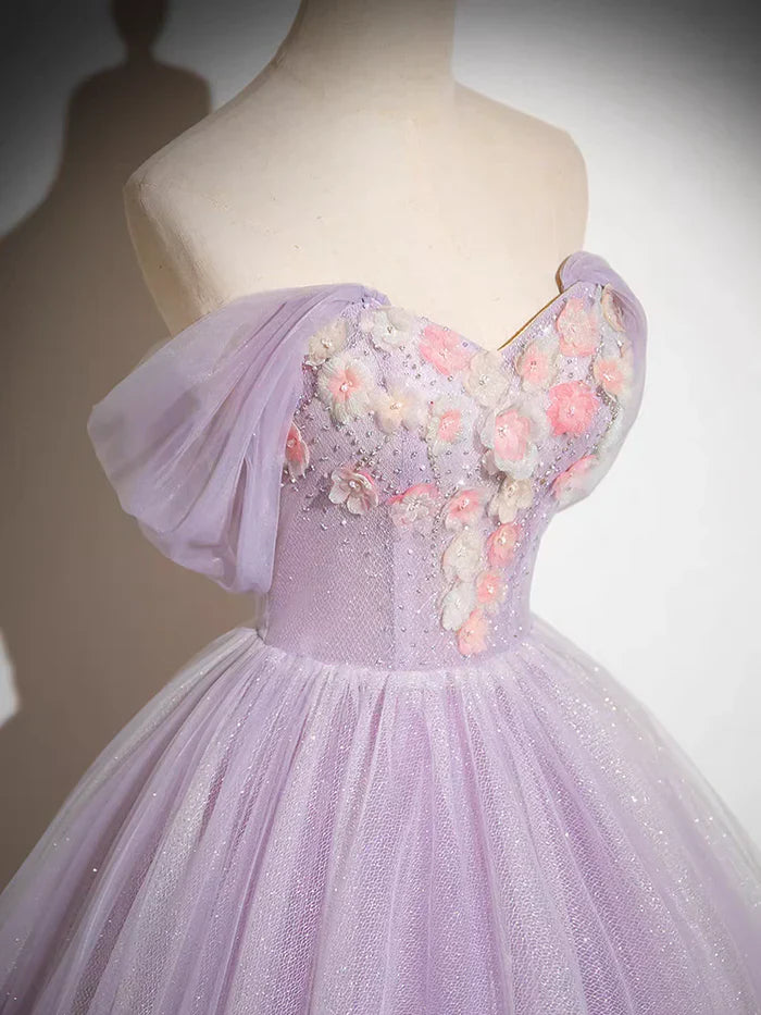 Wholesale Elegant A Line Off the Shoulder Appliques Tulle Prom Dress Ball Gown Charming