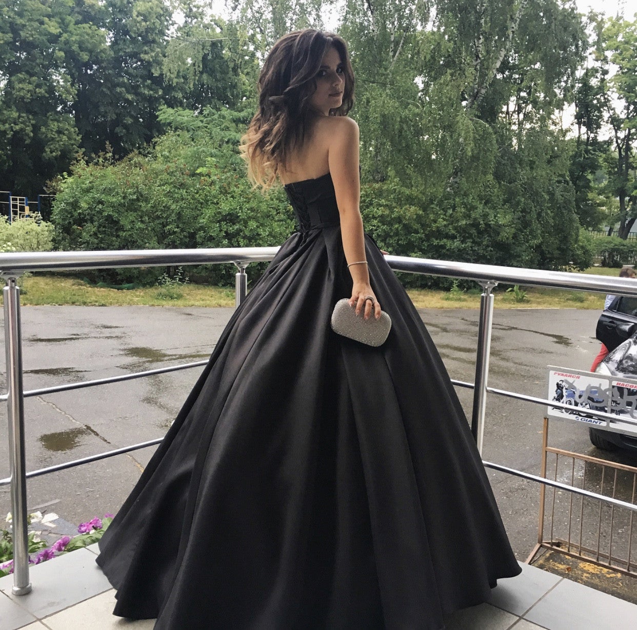 Strapless Bodice Satin Prom Ball Gown Dresses Floor Length