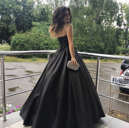 Strapless Bodice Satin Prom Ball Gown Dresses Floor Length