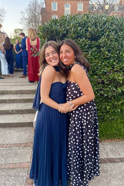 Strapless Navy Blue Pleated Long Dress with Scarf Chiffon Party Prom Dresses