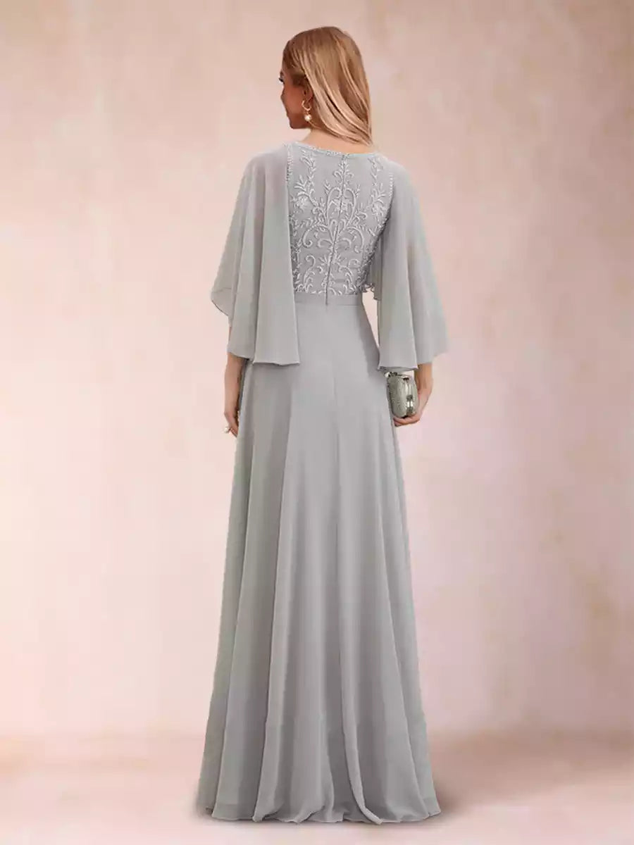 Stunning A-line/Princess V-neck half sleeved applique ruffle Mother of the Bride Dresses