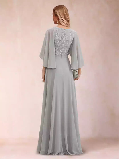 Stunning A-line/Princess V-neck half sleeved applique ruffle Mother of the Bride Dresses