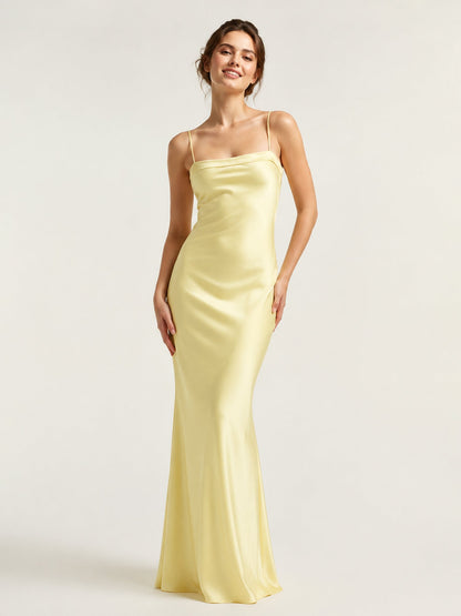 Tie-Back Cutout Column Gown in Fluid Satin Fabric As Picture