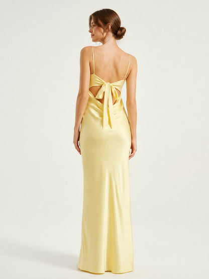 Tie-Back Cutout Column Gown in Fluid Satin Fabric As Picture