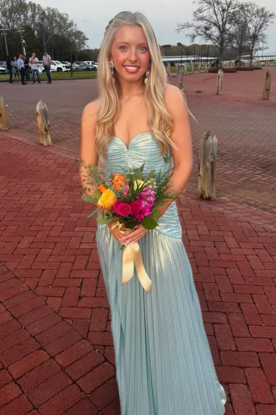 Sweetheart Pleated A-Line Prom Dress Floor-Length Graduation Dresses