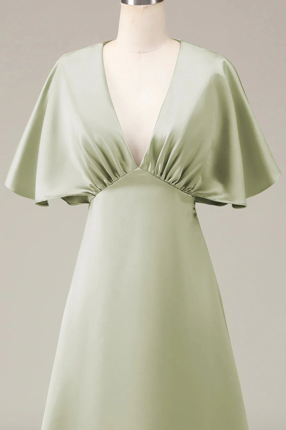 V-Neck Short Sleeves A-Line Satin Bridesmaid Dress