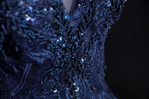 Lovely Navy Blue Floral Tulle Ball Gown Sweet 16 Dress,Navy Blue Off Shoulder Long Formal Dress HZ1024
