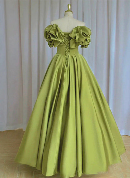 Light Green Satin Long Off Shoulder Lace-Up Party Dress, Green Prom Dress HZ1024