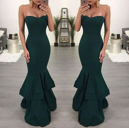 Dark Green Mermaid Off-shoulder Slit Long Party Dance HZ1024