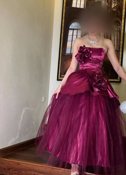 Rose Pink A-line Off-shoulder Sleeveless Satin 3D Floral Tulle Formal Prom Dress Evening Gown HZ1024