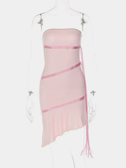 Chic Pink Off Shoulder Sleeveless Mini Birthday Party Dress Homecoming Dress HZ1024