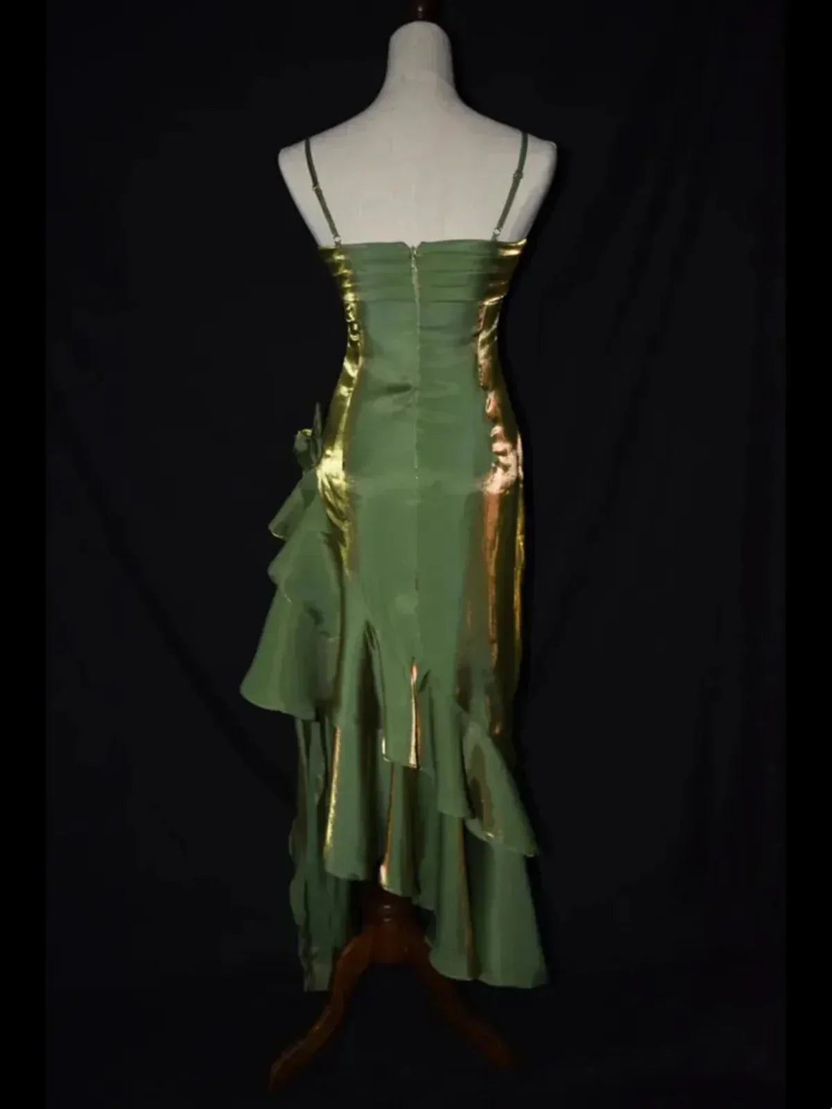 Cute Green Straps High Low Satin Chic Party Dress, Green Prom Dress Evening Dress HZ1024