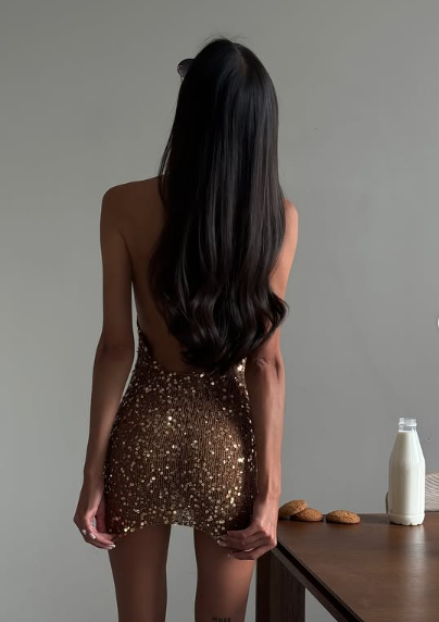Sexy Halter Neck Deep V Neck Off Shoulder Backless Sequin Mini Party Dress Prom Dress HZ1024