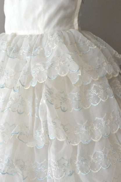 Vintage White Strapless Ruffle Lace Short Birthday Party Dress Prom Dress HZ1024