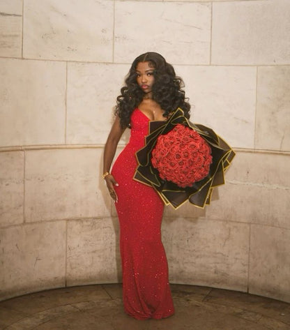 Sexy Red Strap Deep V Neck Sequin Mermaid Floor Length Ball Gown Evening Dress HZ1024