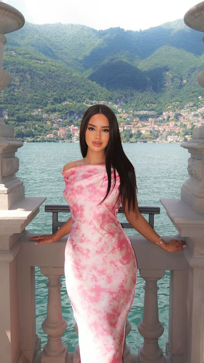 Elegant Pink Off Shoulder Satin Mermaid Long Ball Gown Evening Dress HZ1024