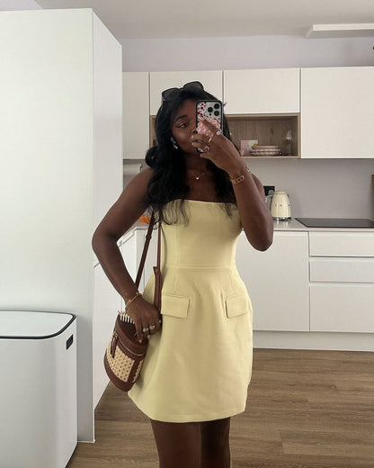 Light Yellow Strapless Sleeveless Mini Party Dress Homecoming Dress HZ1024
