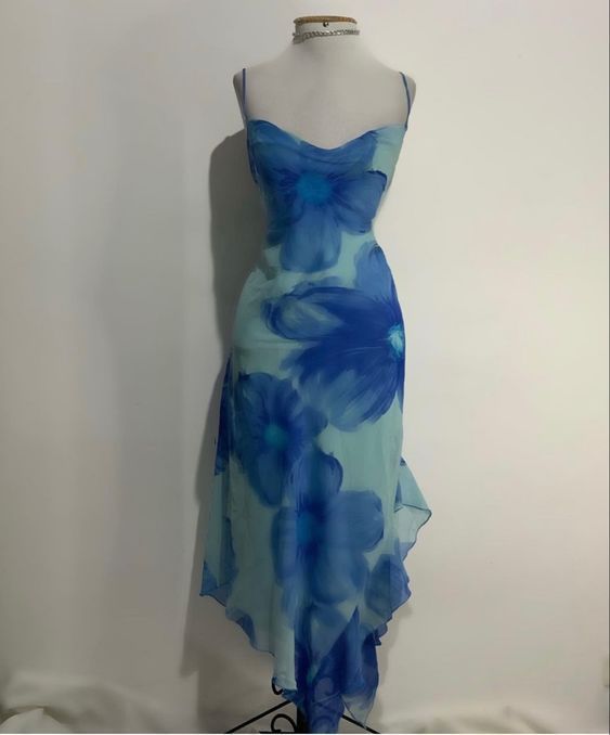 Elegant Printed Strap Chiffon Tea Long Ball Gown Evening Gown HZ1024