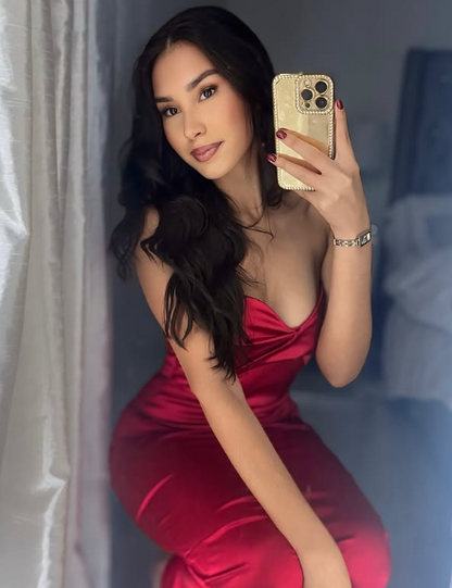 Sexy Red Strapless Low Neck Tea Length Mermaid Ball Gown Evening Dress HZ1024