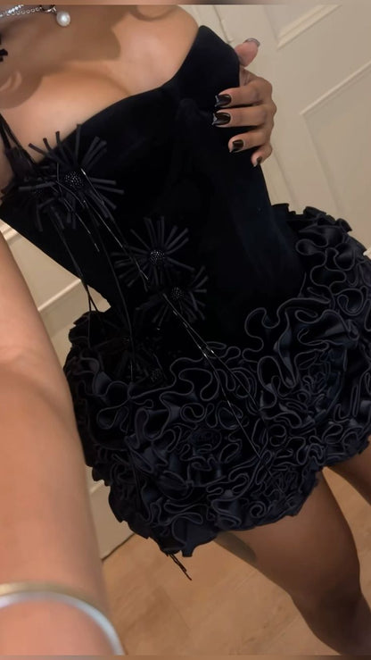 Sexy Black Off Shoulder Halter Neck Mini Party Dress Homecoming Dress HZ1024