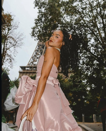 Chic Pink Strapless Bow Irregular Skirt Short Prom Dress Evening Gown HZ1024
