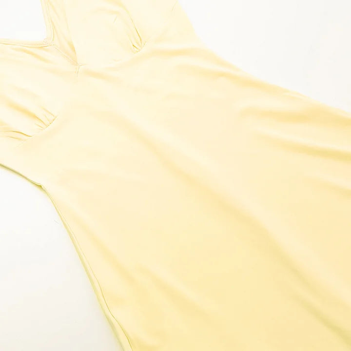 Elegant light yellow strap V-neck slit prom dress evening dress HZ1024