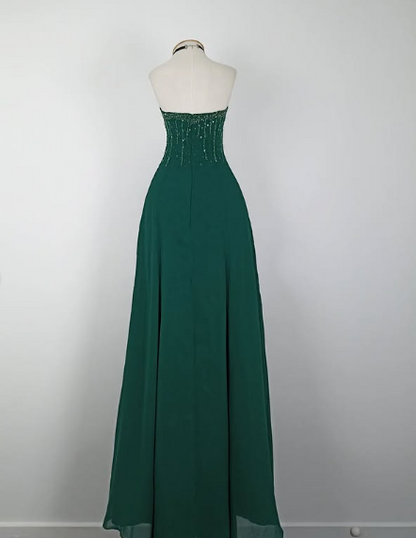 Vintage Green A-line Strapless Sequined Sleeveless Long Prom Dress Evening Dress HZ1024