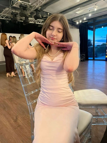 Mermaid Strap Pink Sweetheart Long Formal Prom Dress Evening Gown HZ1024