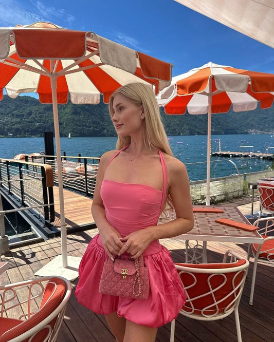Halter Neck Sleeveless Tutu Pink Short Birthday Party Dress Prom Dress HZ1024