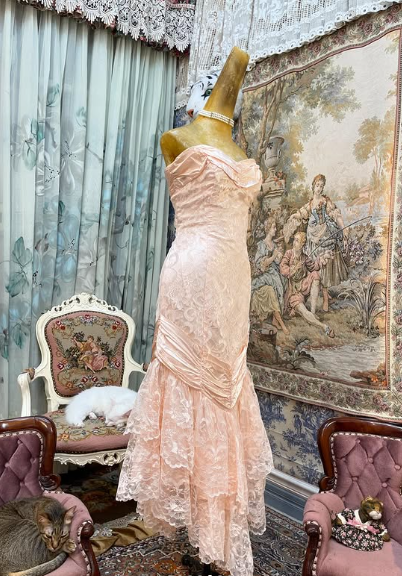 Sweetheart Pink Strapless Satin Bow Lace Long Prom Dress Evening Gown HZ1024