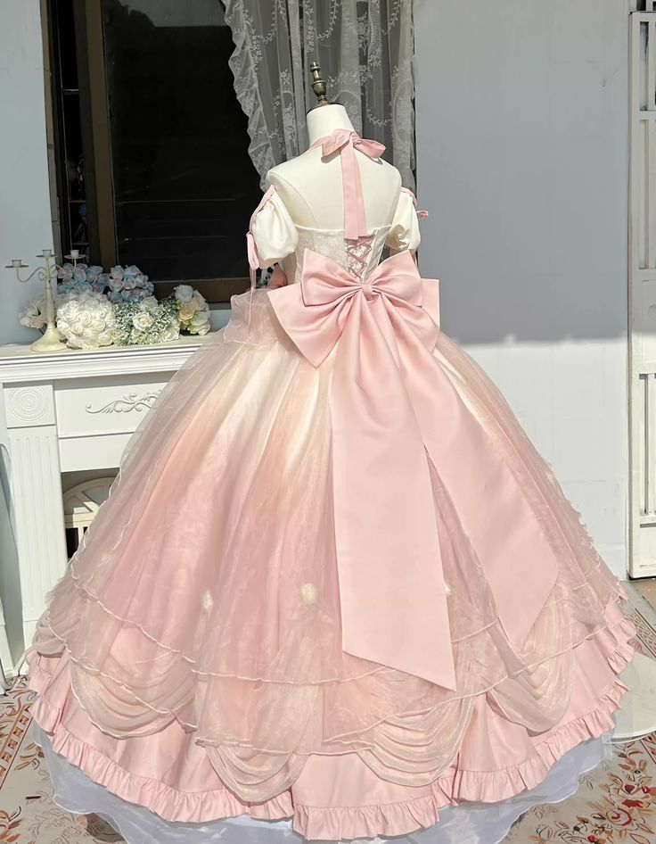 Cute Sweetheart Princess Sweet 16 Quinceanera Halter-neck A-Line Bow Birthday Party Dress Prom Dress Ball Gown HZ1024