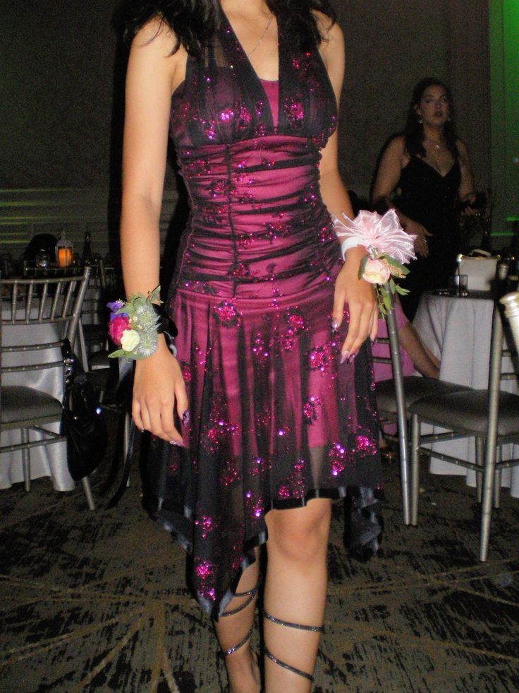 Vintage Pink Satin Halter Neck Sleeveless Sequin Short Ball Gown Evening Dress HZ1024