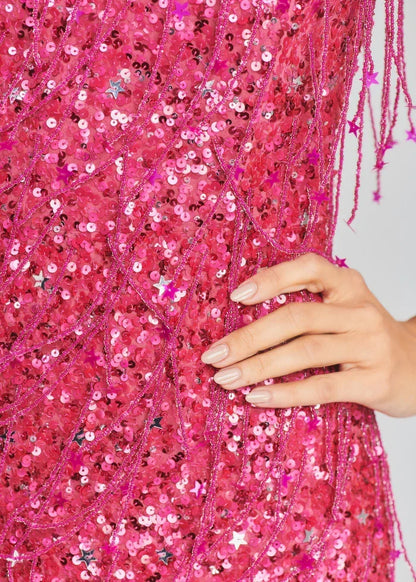 Gorgeous Pink Off Shoulder Sleeveless Sequined Mini Prom Gown Party Dress HZ1024