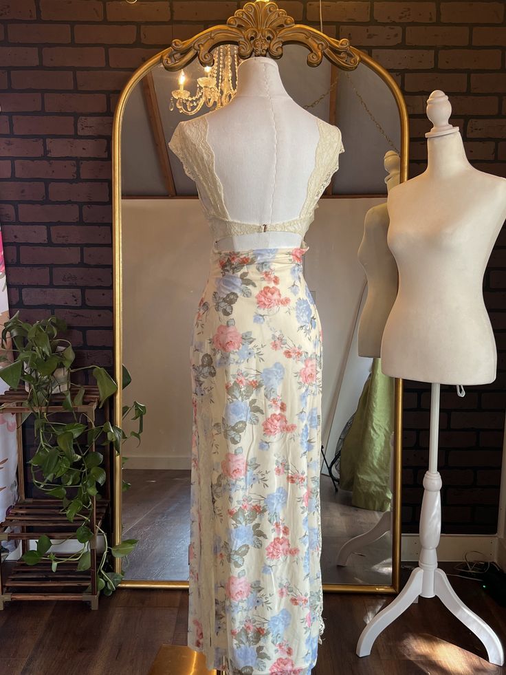 Vintage Floral Ivory Lace Backless Mermaid Prom Dress Evening Dress HZ1024