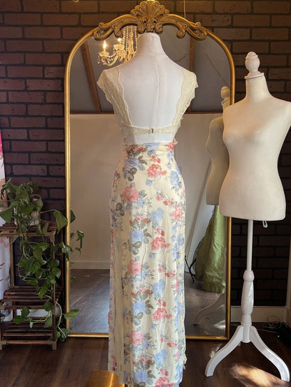 Vintage Floral Ivory Lace Backless Mermaid Prom Dress Evening Dress HZ1024