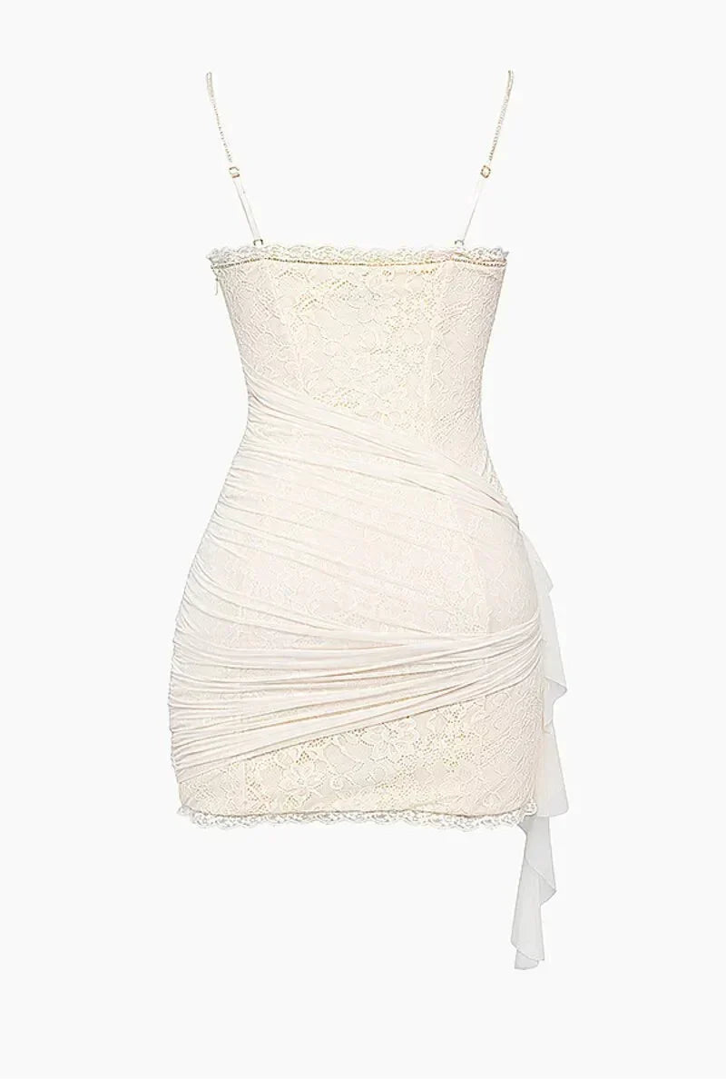 Sexy Lace Suspender Ivory V-Neck Bodycon Short Prom Dress Party Dress HZ1024
