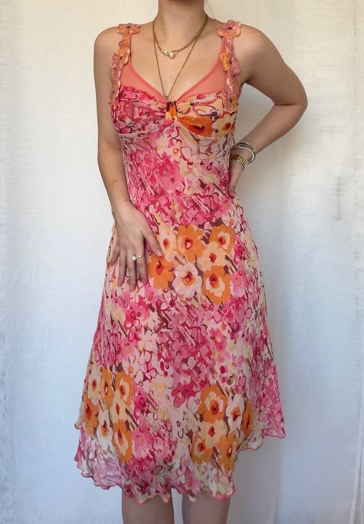 Vintage Pink Printed V Neck Sleeveless Chiffon Prom Dress Evening Dress HZ1024