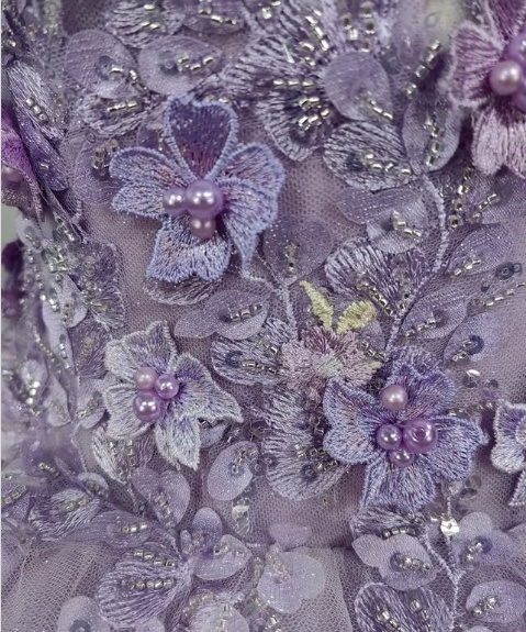 Gorgeous A-line purple tutu off-the-shoulder floral dress with tail prom dress evening dress HZ1024