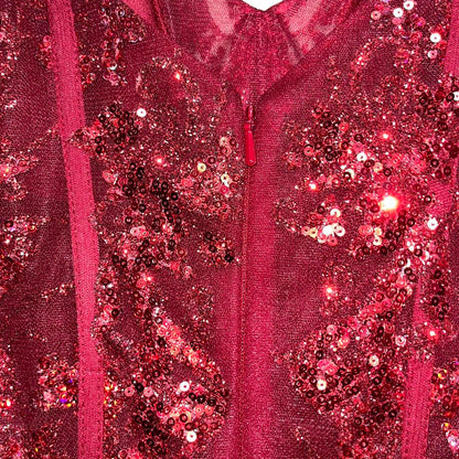 Sexy Burgundy Strapless V-Neck Mermaid Sequined Ball Gown Evening Dress HZ1024
