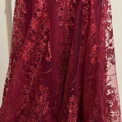 Sexy Burgundy Strapless V-Neck Mermaid Sequined Ball Gown Evening Dress HZ1024