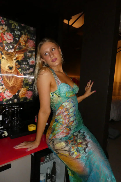 Chic Mermaid Print Sleeveless Long Prom Dress Evening Dress HZ1024