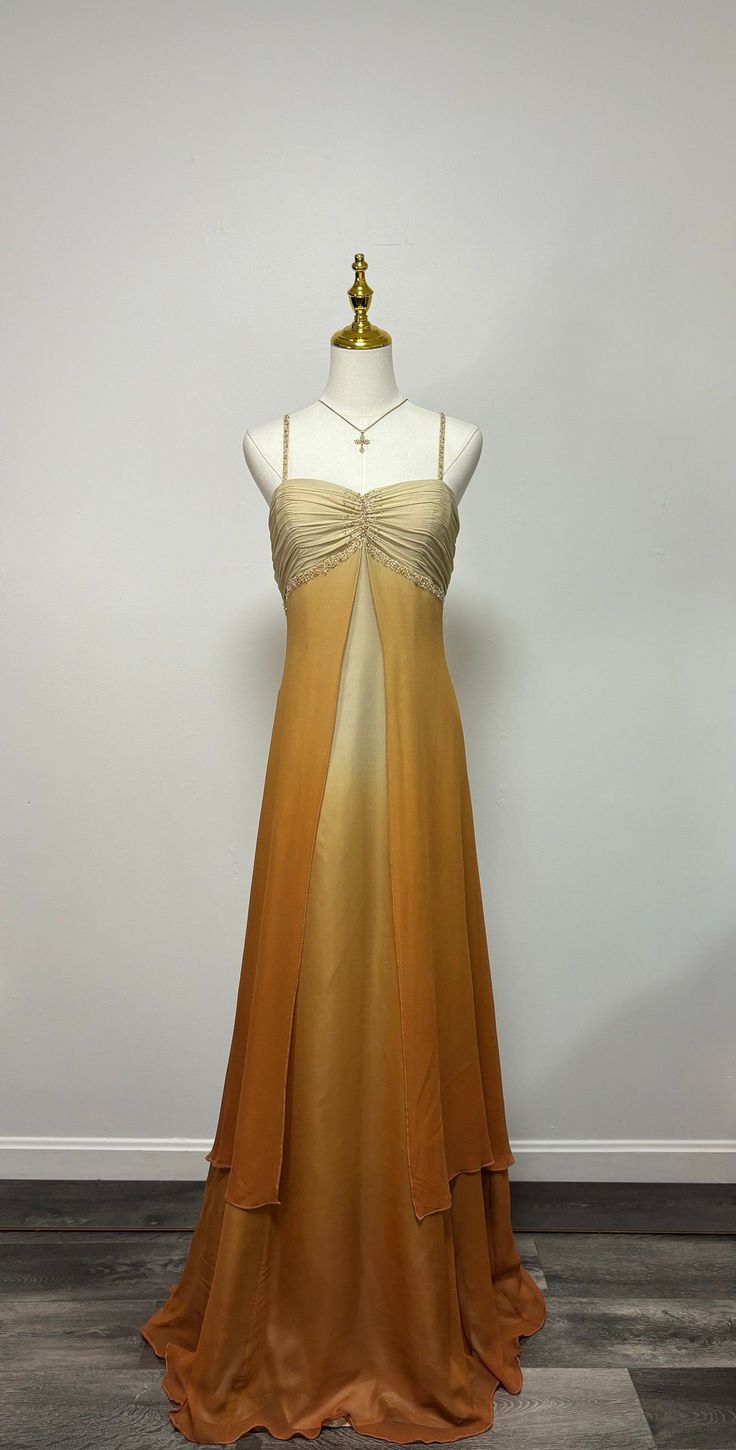 Vintage A-line Spaghetti Strap Beaded Chiffon Long Prom Dress Evening dress HZ1024