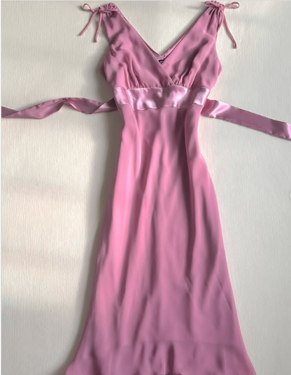 Pink V-neck Sleeveless A-Line Simple Prom Dress Evening Gown HZ1024