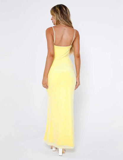 Sexy Yellow Strapless Mermaid Slit Prom Dress Evening Dress HZ1024