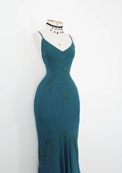 Vintage Strapless V-Neck Beaded Mermaid Chiffon Prom Dress Evening Dress HZ1024