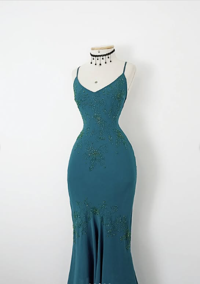 Vintage Strapless V-Neck Beaded Mermaid Chiffon Prom Dress Evening Dress HZ1024