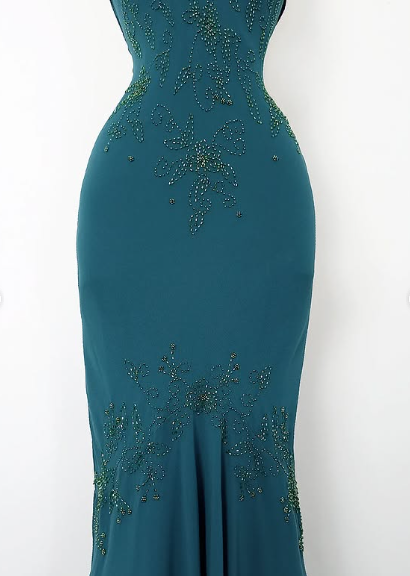 Vintage Strapless V-Neck Beaded Mermaid Chiffon Prom Dress Evening Dress HZ1024